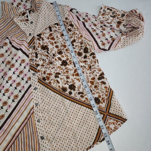 Free People Hazel Patchwork Button Down Blouse in Tea Combo Size XS - Picture 9 of 13